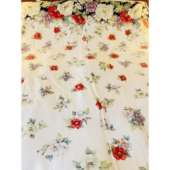 VTG Queen Size Flat Sheet Linen Cotton Black Red Lavender Floral Cottage French - Picture 11 of 11